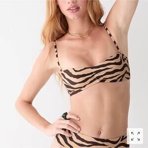 J.CREW Bandeau Bikini Top in Zebra Stripe Adjustable Straps Tan Brown 3X NEW